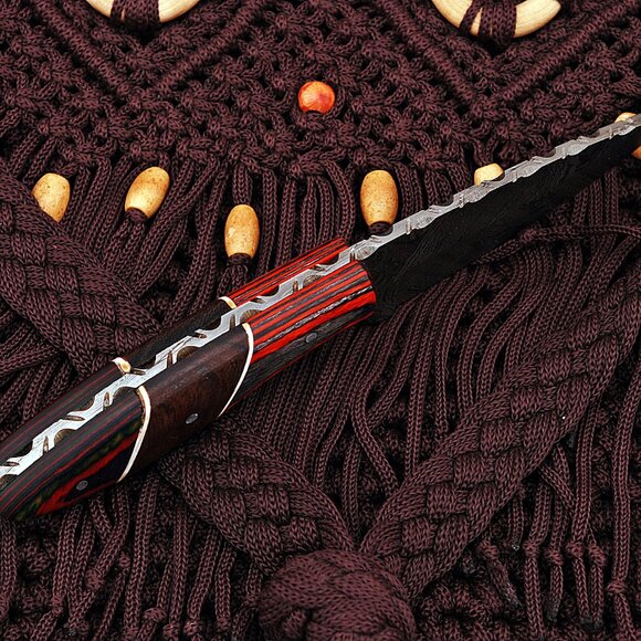 Handmade Damascus Cooking Knife Twist Pattern with Colorful Wood Handle - Picture 3 of 4